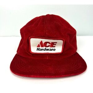 Red Corduroy Ace‎ Hardware Patch Snapback Hat Cap K Products Made in USA Vintage